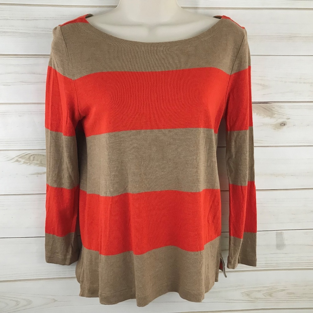 J.Crew Rugby Stripe Boatneck Top Orange Tan XS